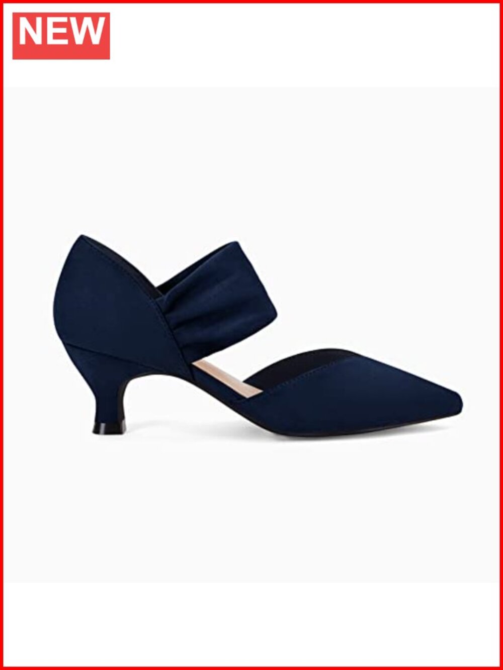 Faux Suede Pointed Toe Kitten Heel Dress Pumps with Ankle Strap - Picture 3 of 5